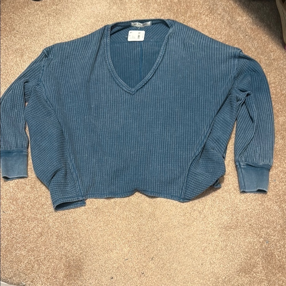 Free People coraline thermal Blue V-Neck Oversized Long sleeve tee
